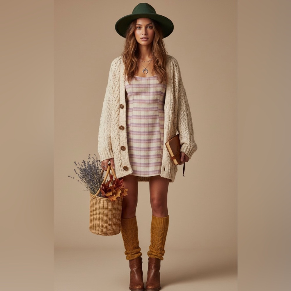 Free People Plaid Layering Slip Dress Fall Cottagecore Boho Whimsical